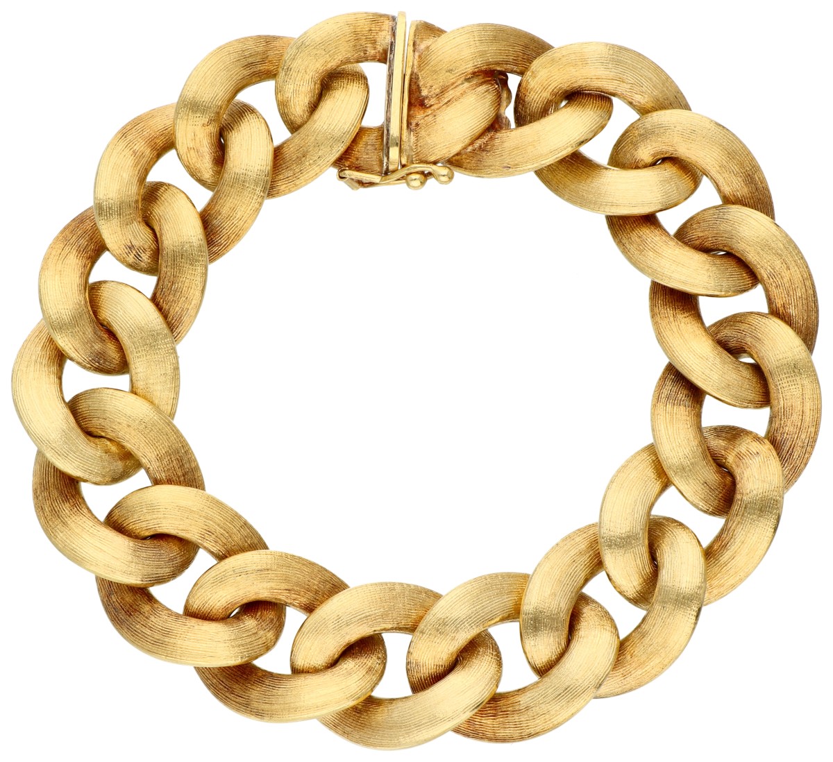 18K Geelgouden gematteerde / glanzende schakelarmband.