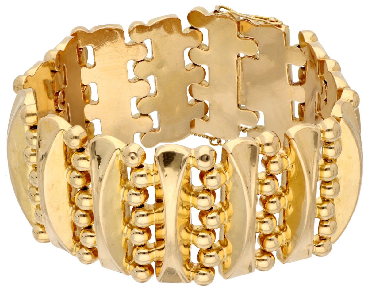 18K Geelgouden tank tracks retro armband.