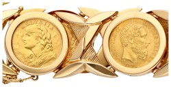 21.6K Geelgouden armband met Belgische en Zwitserse 20 Francs.