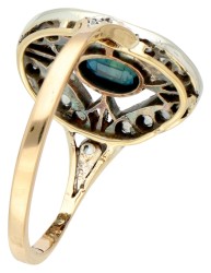 14K Geelgouden Art Deco-stijl ring bezet met ca. 0.69 ct. saffier.