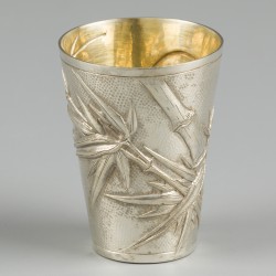 6-delige set shotglazen met onderschotel, Zee Sung, Shanghai ca. 1930-40, zilver.