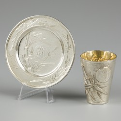 6-delige set shotglazen met onderschotel, Zee Sung, Shanghai ca. 1930-40, zilver.