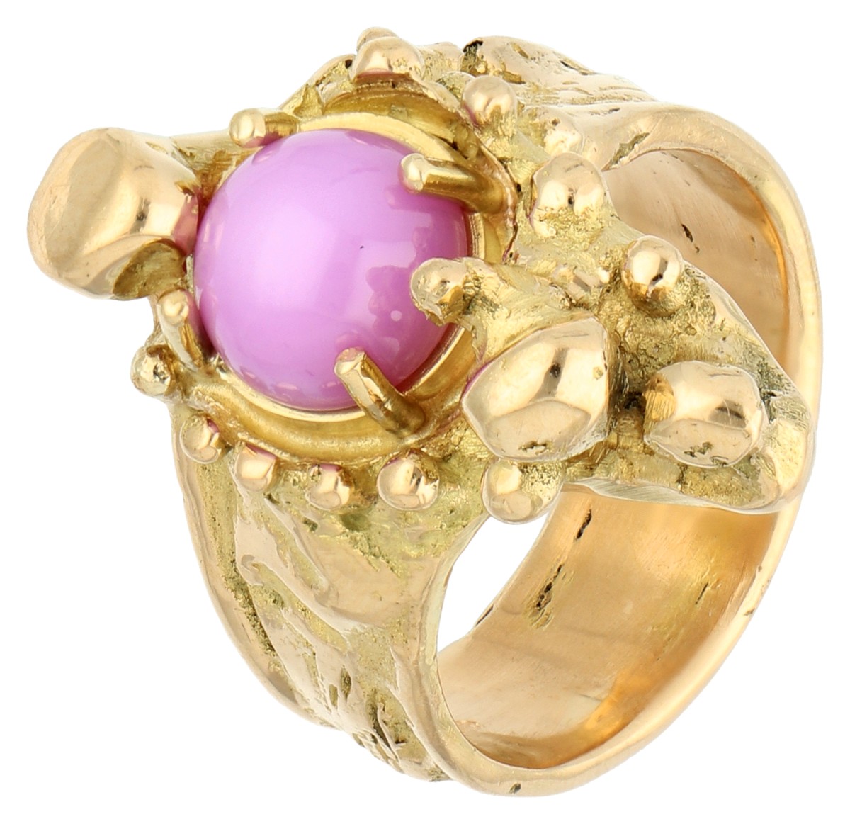 18K Geelgouden naturalistische ring met roze stersaffier.