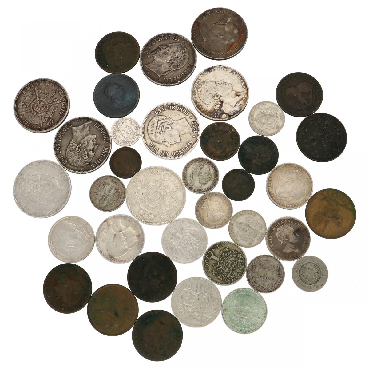 Europe. Lot (37) Silver and bronze coins.