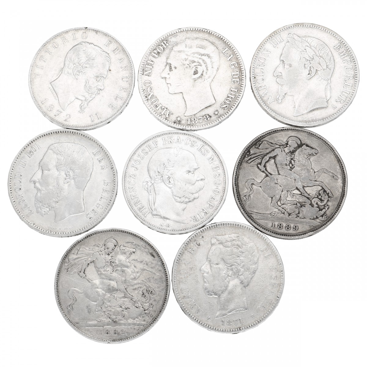 Europe. Lot (8) Silver coins.