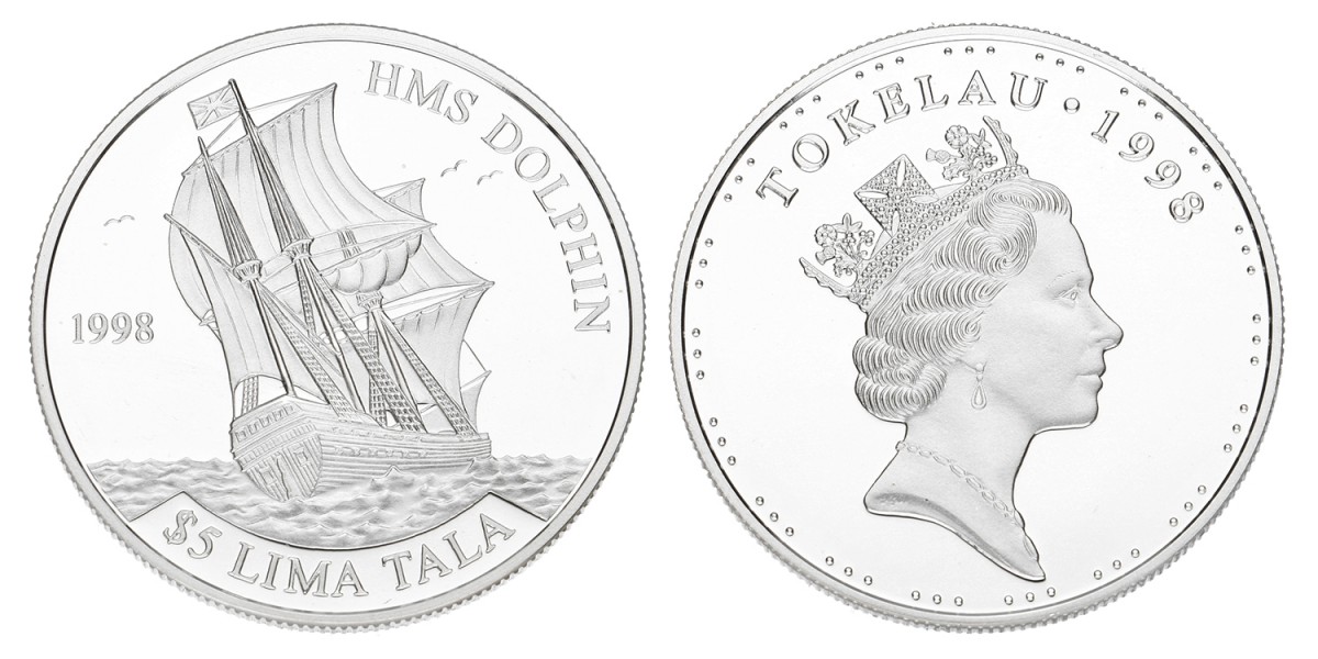 Tokelau. Elizabeth II. 5 Lima Tala. 'HMS Dolphin' 1998.