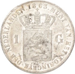1 Gulden. Willem III. 1863. UNC -.