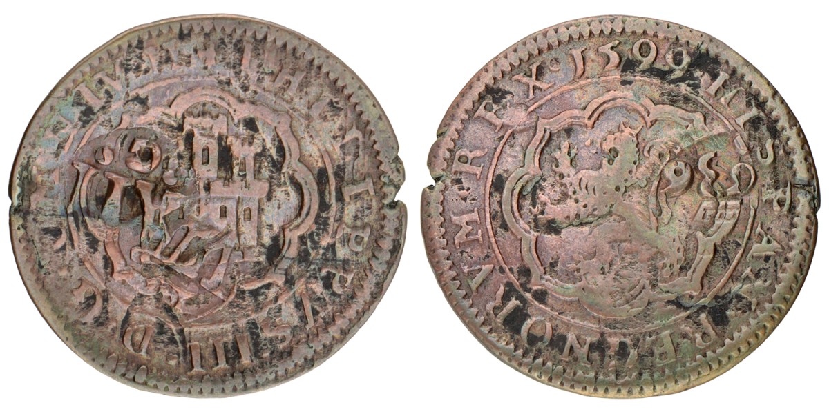 Spain. Philip III. 4 Maravedis - Countermarked on obv. and rev. 1599 (Countermarked 1636).