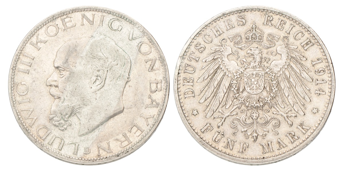 German states. Bavaria. Lüdwig III. 5 Mark. 1914 D.