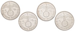 No reserve - Germany. Third Reich. Lot (4) 5 Mark. 1937 - 1939. VF - XF.