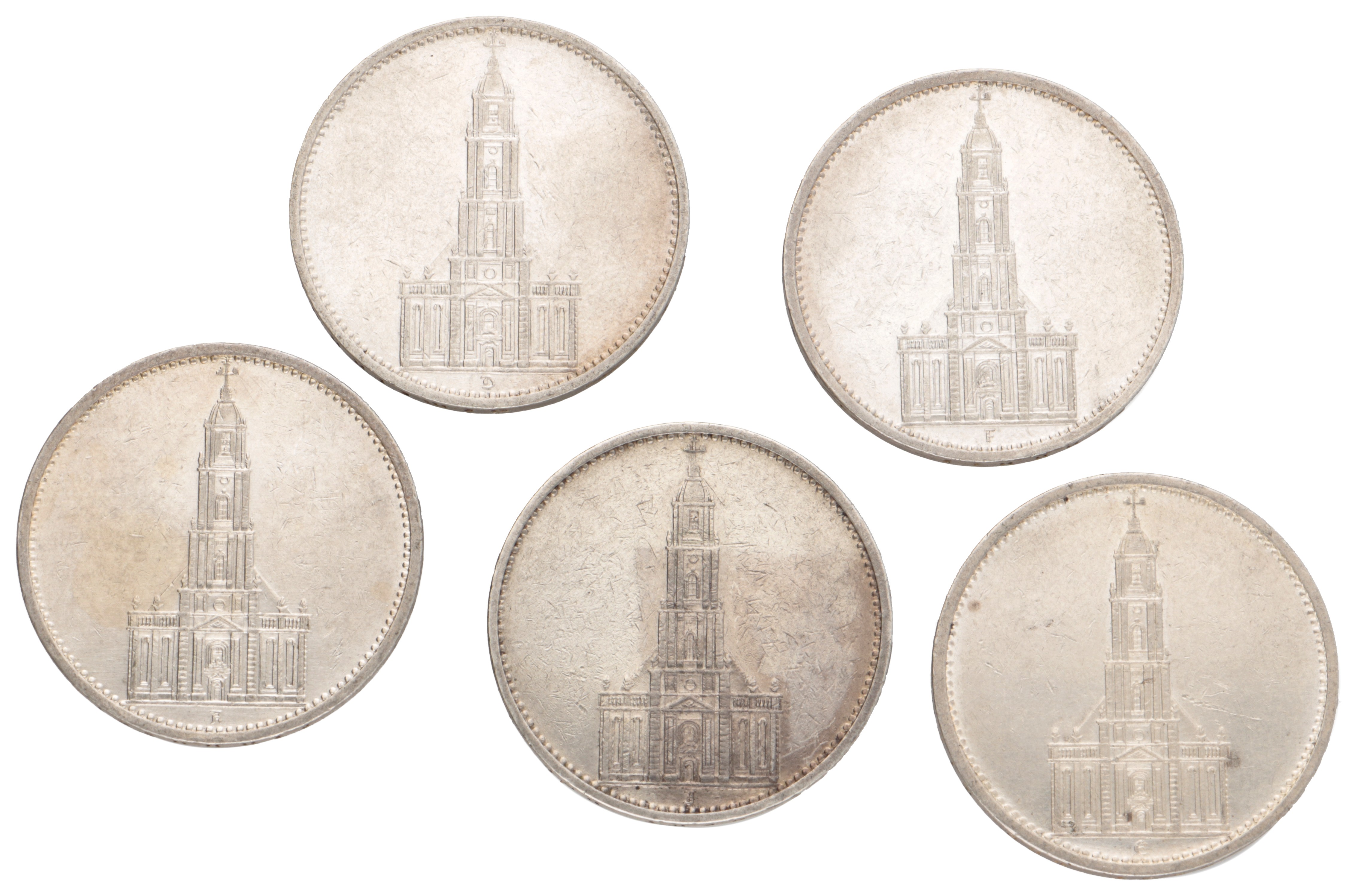 No reserve - Germany. Third Reich. Lot (5) 5 Mark. 1935.