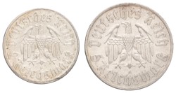 No reserve - Germany. Lot (2) 5 Mark & 2 Mark. 1933A & 1933F.