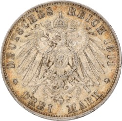 No reserve - German states. Saxony. Friedrich August. 3 Mark. 1911 E.