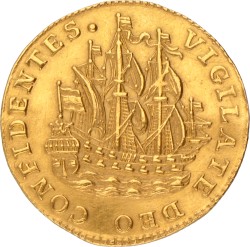 Scheepjeschelling van 6 stuiver. Afslag in goud. Holland. 1770. Prachtig -.