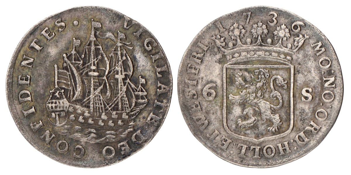 Scheepjeschelling van 6 stuiver. West-Friesland. 1736. Zeer Fraai +.