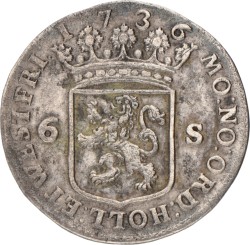 Scheepjeschelling van 6 stuiver. West-Friesland. 1736. Zeer Fraai +.