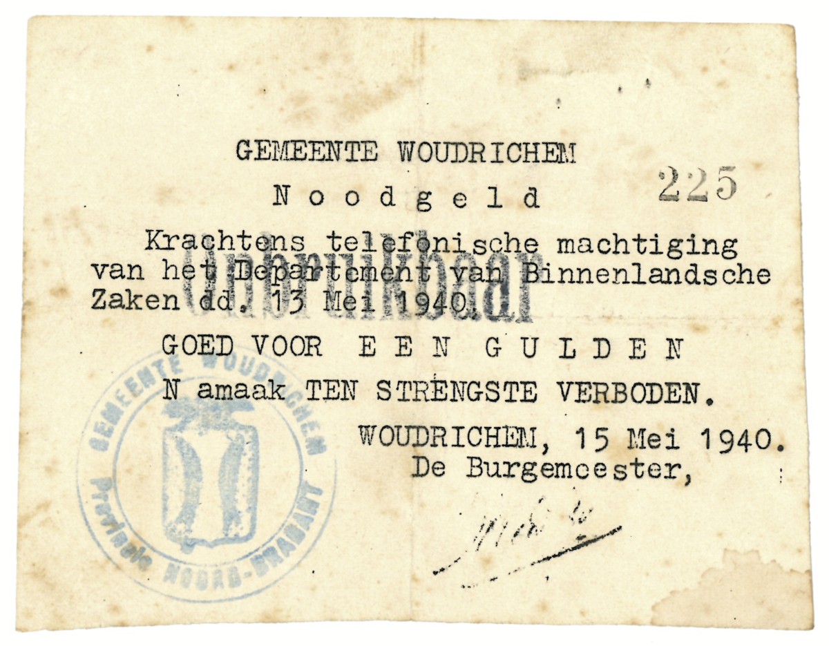 Nederland. 1 gulden. Waardebon. Type 1940. Type Woudrichem. - Fraai / Zeer Fraai.