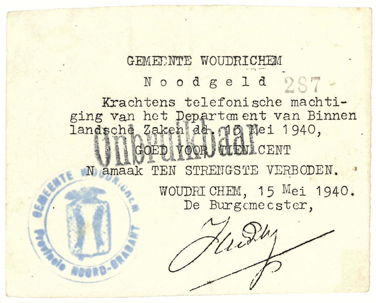 Nederland. 10 cent. Waardebon. Type 1940. Type Woudrichem. - Zeer Fraai.