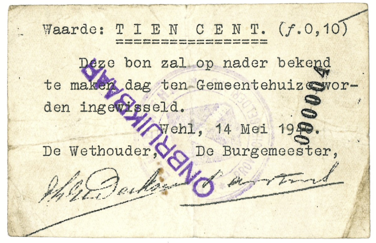 Nederland. 10 cent. Waardebon. Type 1940. Type Wehl. - Fraai.