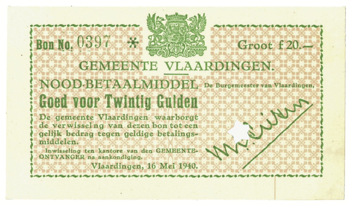 Nederland. 20 gulden. Waardebon. Type 1940. Type Vlaardingen. - UNC.