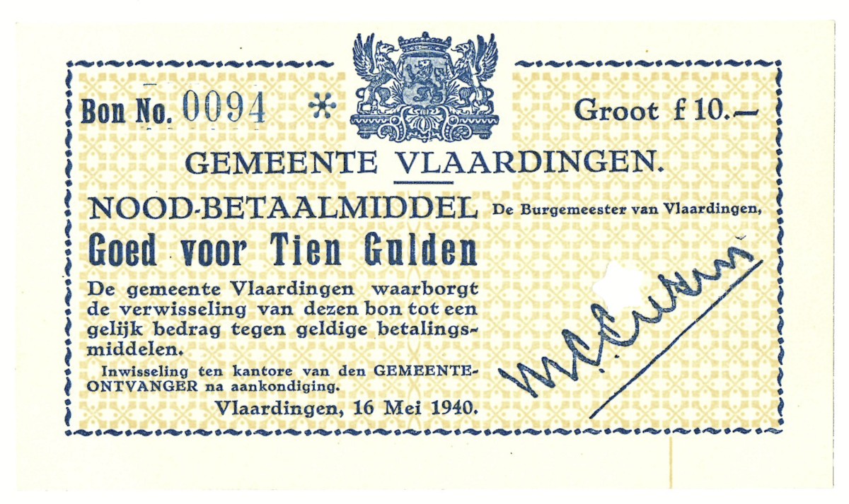 Nederland. 10 gulden. Waardebon. Type 1940. Type Vlaardingen. - UNC.