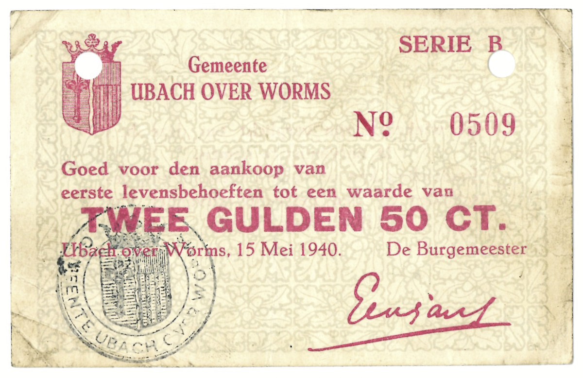 Nederland. 2½ gulden. Waardebon. Type 1940. Type Ubach over Worms. - Fraai / Zeer Fraai.