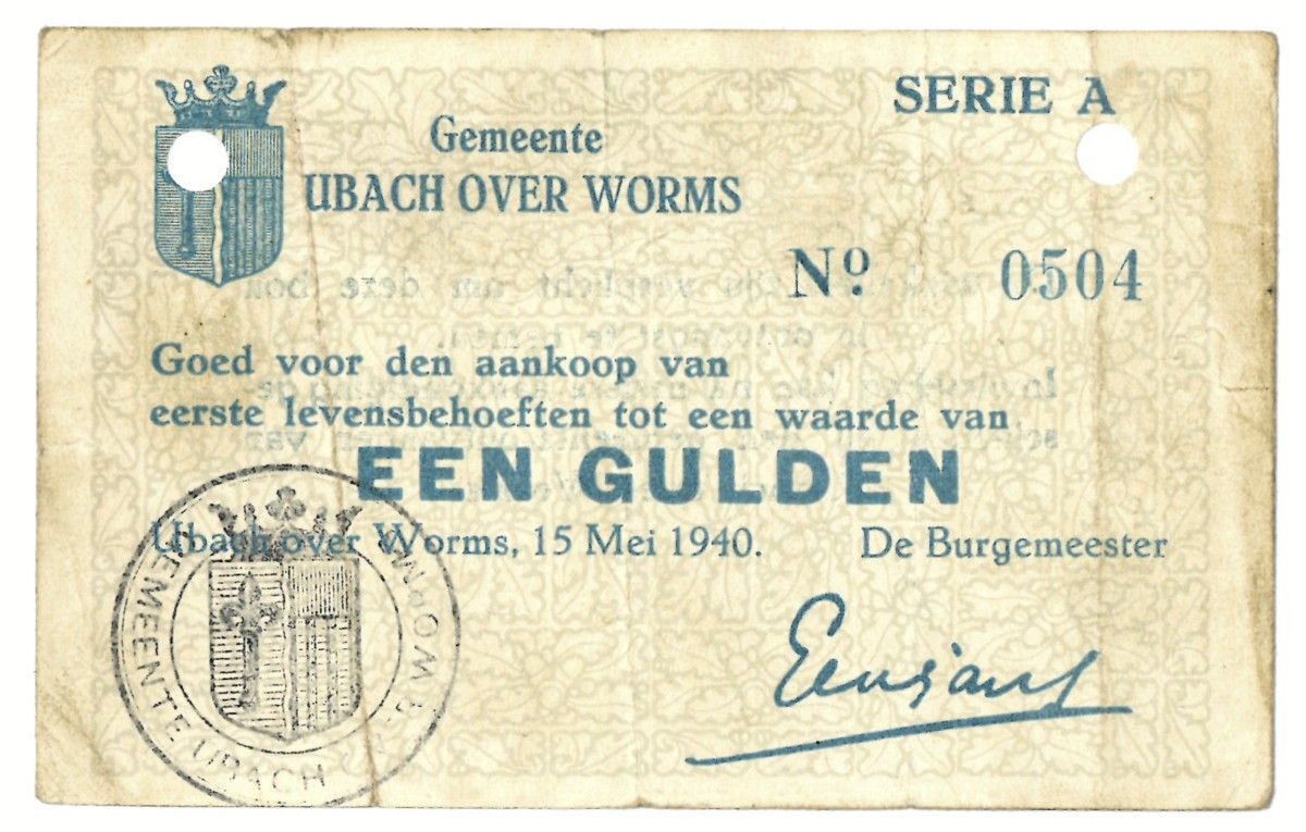 Nederland. 1 gulden. Waardebon. Type 1940. Type Ubach over Worms. - Fraai.