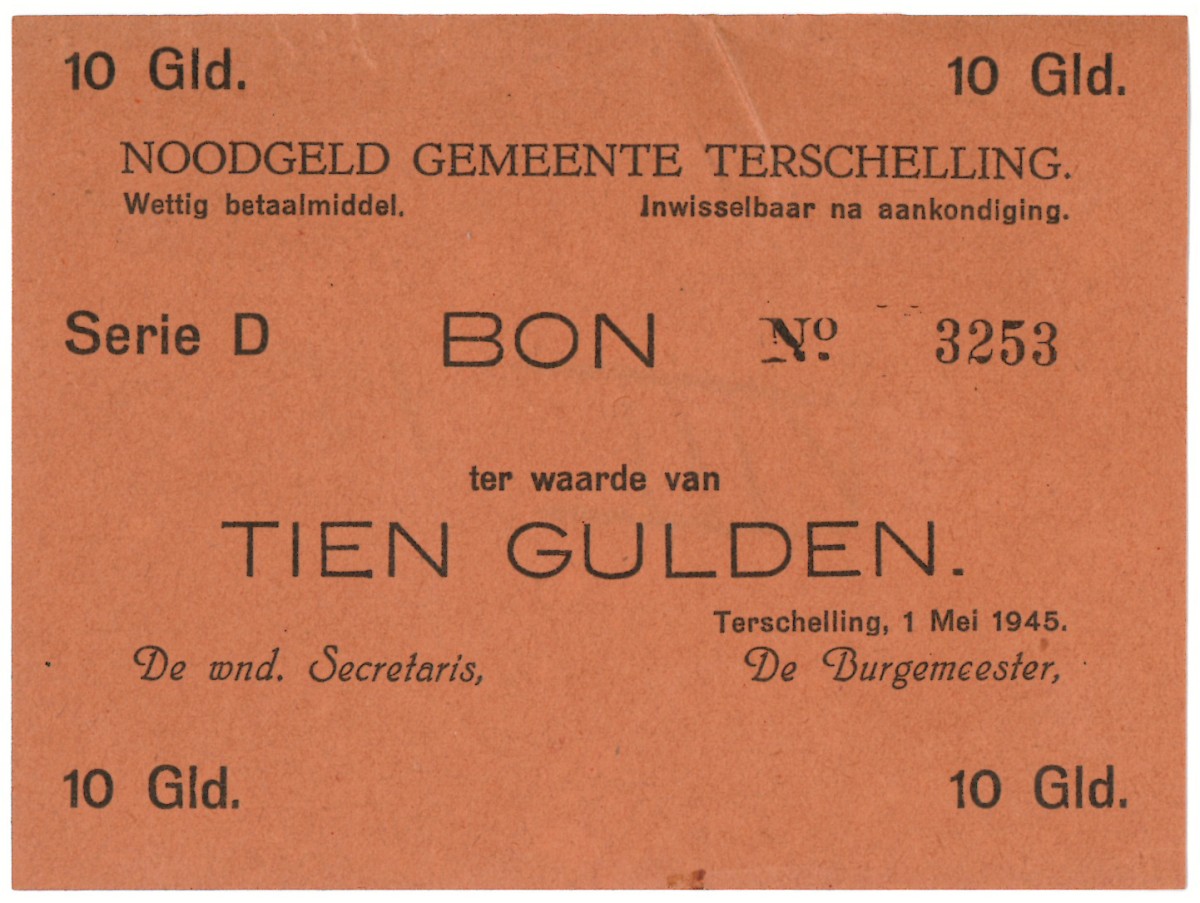 Nederland. 10 gulden. Waardebon. Type 1940. Type Terschelling. - Zeer Fraai.