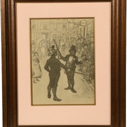 Een lithografie met zwerfkinderen met daarbij een conté en gewassen inkt op papier voorstellende een straattoneel, Toegeschreven aan Théophile-Alexandre Steinlen (Lausanne, Zwitserland 1859 - 1923 Parijs).