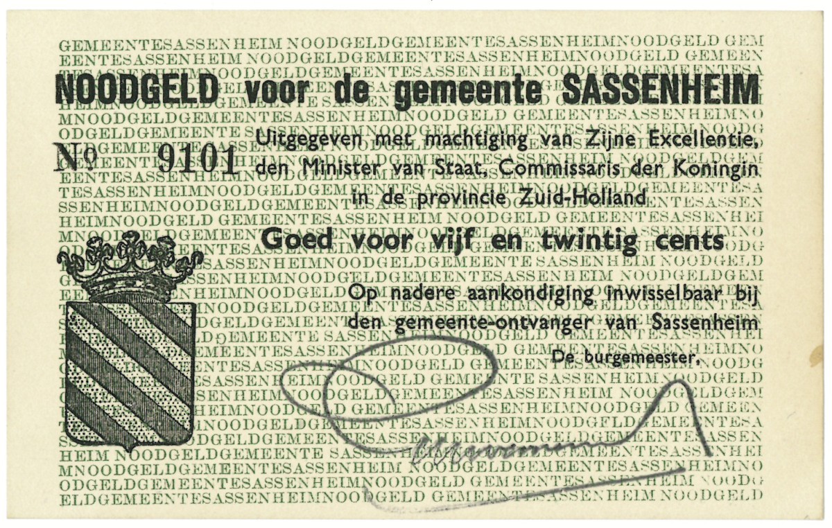 Nederland. 25 cent. Waardebon. Type 1940. Type Sassenheim. - UNC.