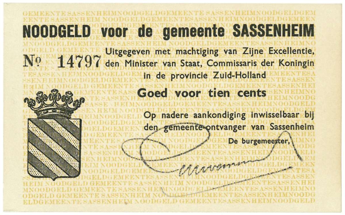 Nederland. 10 cent. Waardebon. Type 1940. Type Sassenheim. - UNC.