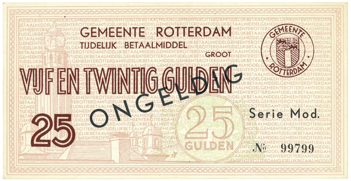 Nederland. 25 gulden. Waardebon. Type 1940. Type Rotterdam. - UNC.