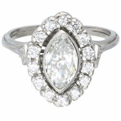 Witgouden markies ring bezet met ca. 1.32 ct. diamant - 14 kt.