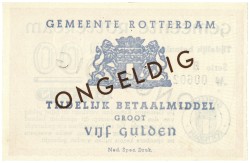 Nederland. 5 gulden. Waardebon. Type 1940. Type Rotterdam. - UNC.