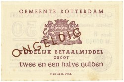 Nederland. 2½ gulden. Waardebon. Type 1940. Type Rotterdam. - UNC.