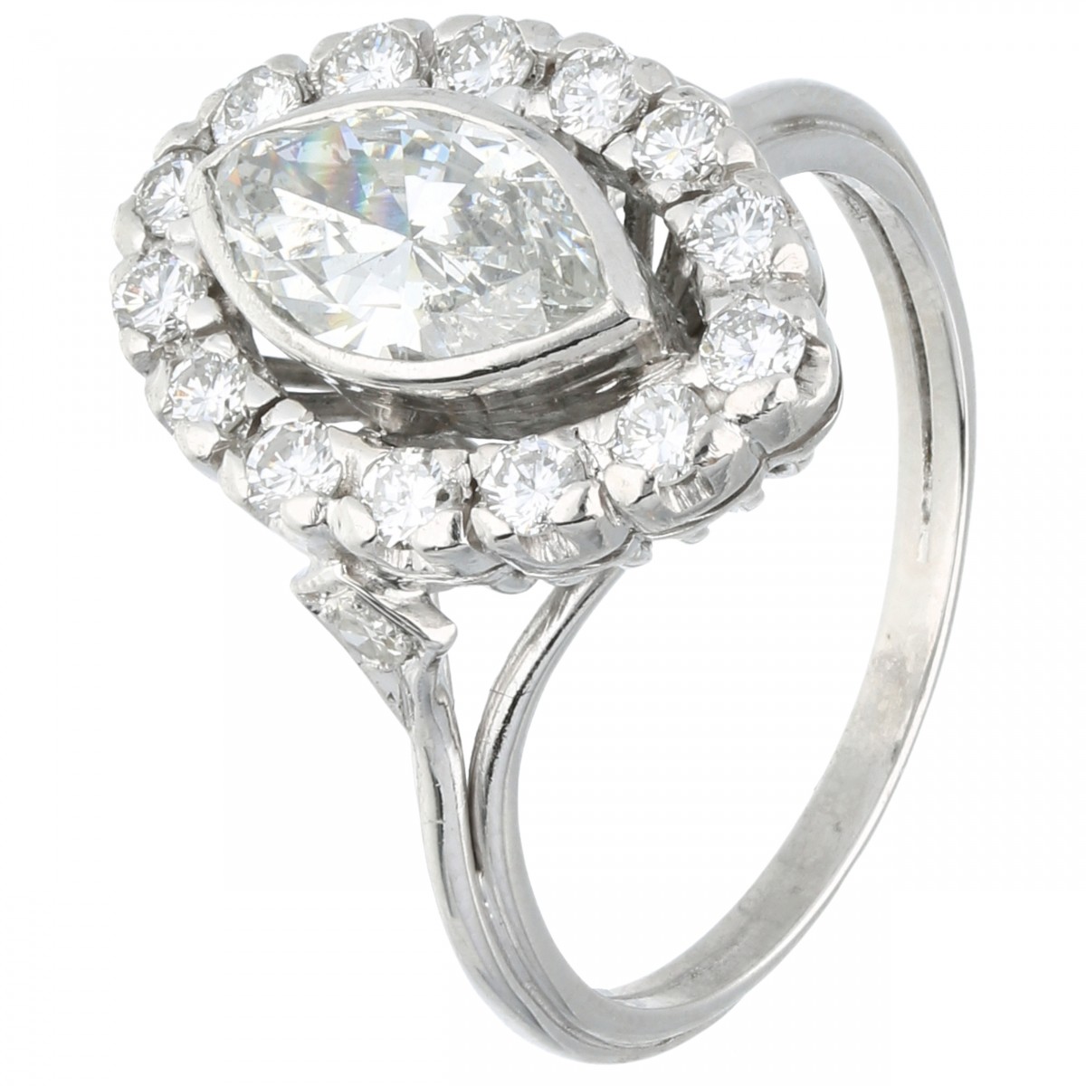 Witgouden markies ring bezet met ca. 1.32 ct. diamant - 14 kt.