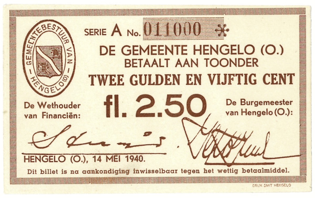 Nederland. 2½ gulden. Waardebon. Type 1940. Type Hengelo. - Nagenoeg UNC.