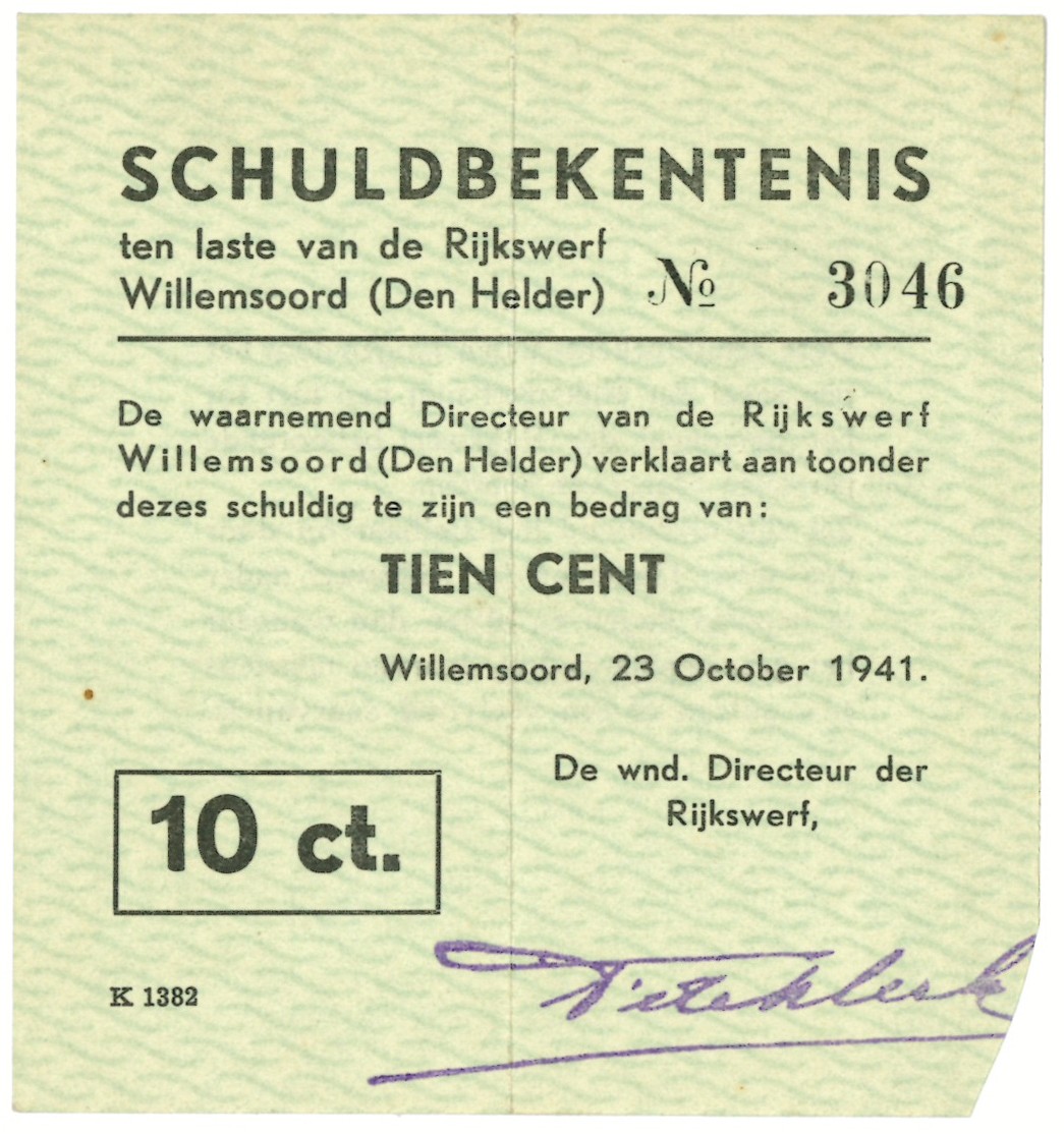 Nederland. 10 cent. Waardebon. Type 1940. Type Den Helder. - Zeer Fraai.