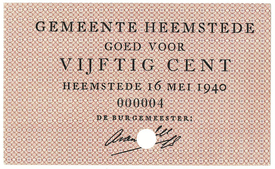 Nederland. 50 cent. Waardebon. Type 1940. Type Heemstede. - UNC.