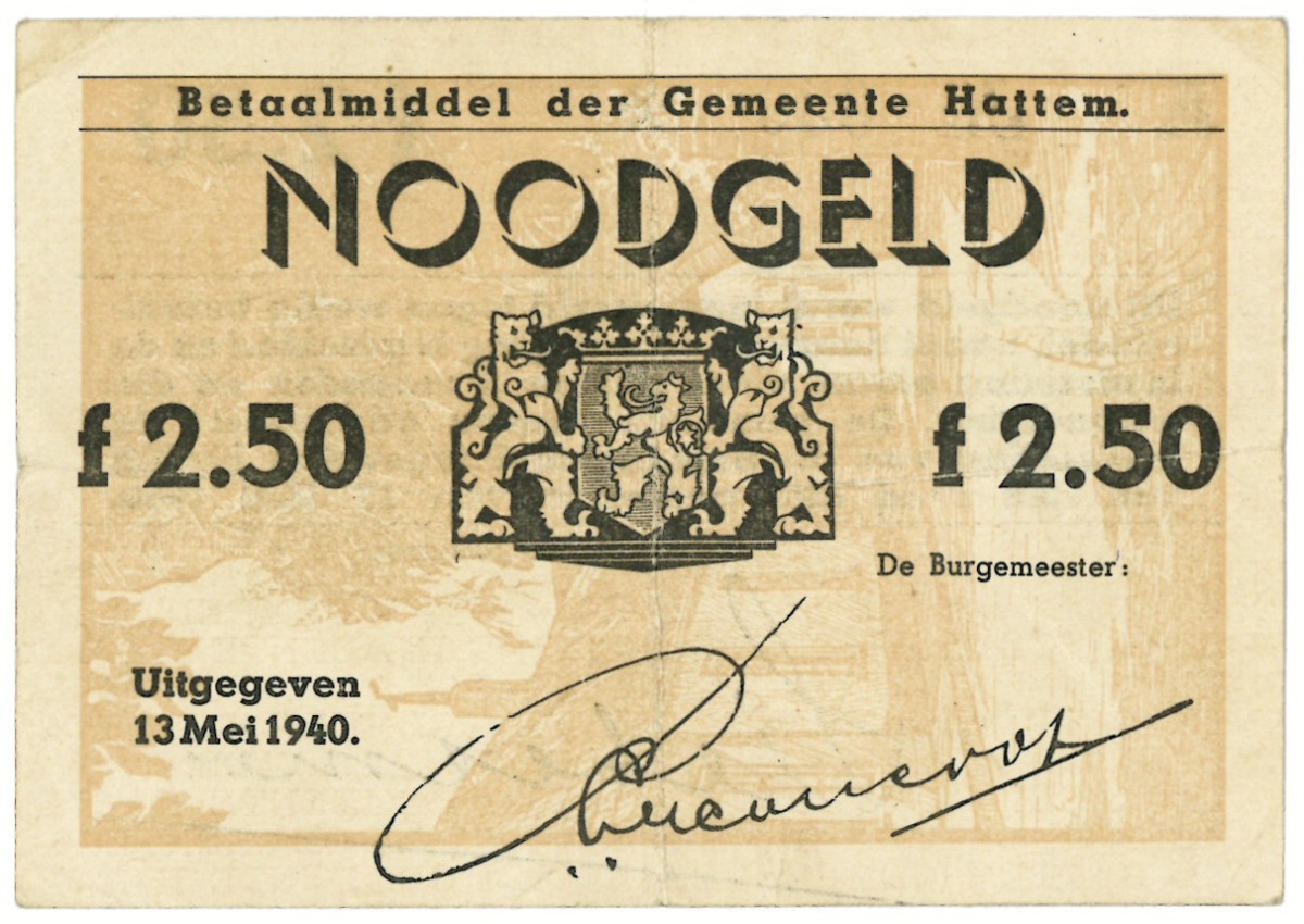 Nederland. 2½ gulden. Waardebon. Type 1940. Type Hattem. - Zeer Fraai.