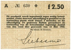 Nederland. 2½ gulden. Waardebon. Type 1940. Type Hattem. - Zeer Fraai.