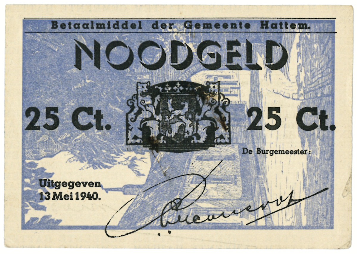 Nederland. 25 cent. Waardebon. Type 1940. Type Hattem. - Nagenoeg UNC.