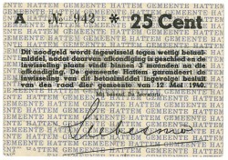 Nederland. 25 cent. Waardebon. Type 1940. Type Hattem. - Nagenoeg UNC.