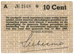 Nederland. 10 cent. Waardebon. Type 1940. Type Hattem. - Fraai.