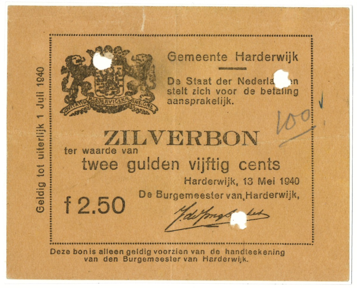 Nederland. 2½ gulden. Waardebon. Type 1940. Type Harderwijk. - Zeer Fraai.