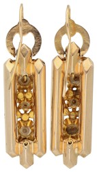 14K Bicolour oorhangers met zaadparels en simili.