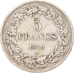 No reserve - Belgium. Leopold I. 5 Francs. 1849.