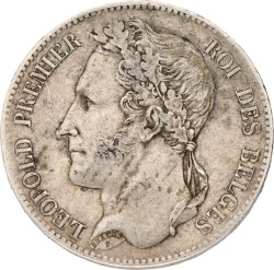 No reserve - Belgium. Leopold I. 5 Francs. 1848.