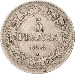 No reserve - Belgium. Leopold I. 5 Francs. 1848.