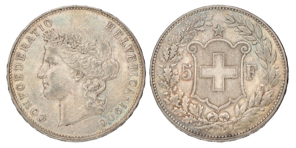 Switzerland. 5 Francs. 1900 B.